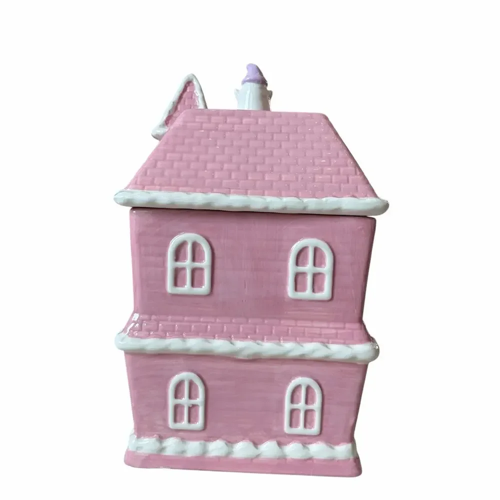 Pink Halloween HAUNTED HOUSE Cookie Jar by Booville Ceramic Spooky Boo New